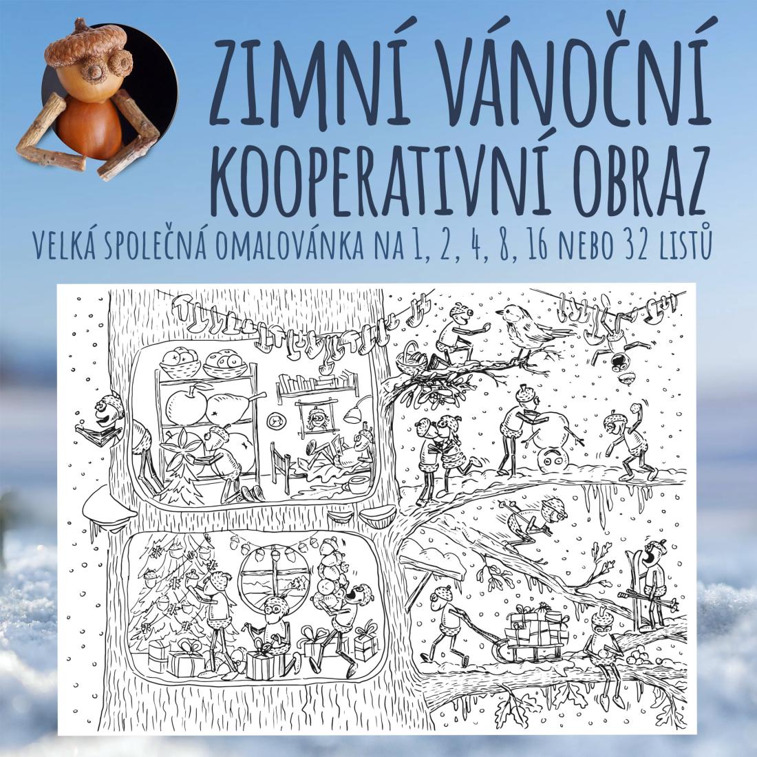 Zimní vánoční kooperativní obraz s dubánky