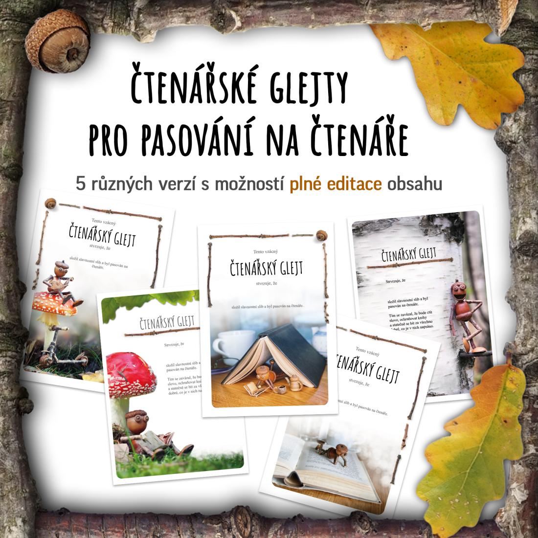 Čtenářské glejty - pamětní listy - pro pasování na čtenáře