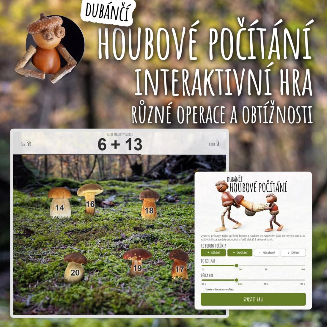 Dubánčí houbové počítání – interaktivní matematická hra pro 1. stupeň