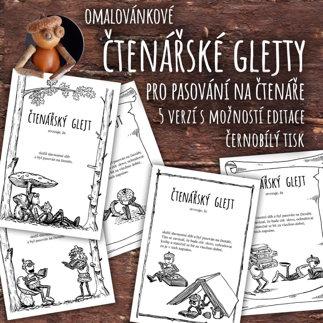 Omalovánkové čtenářské glejty pro pasování na čtenáře