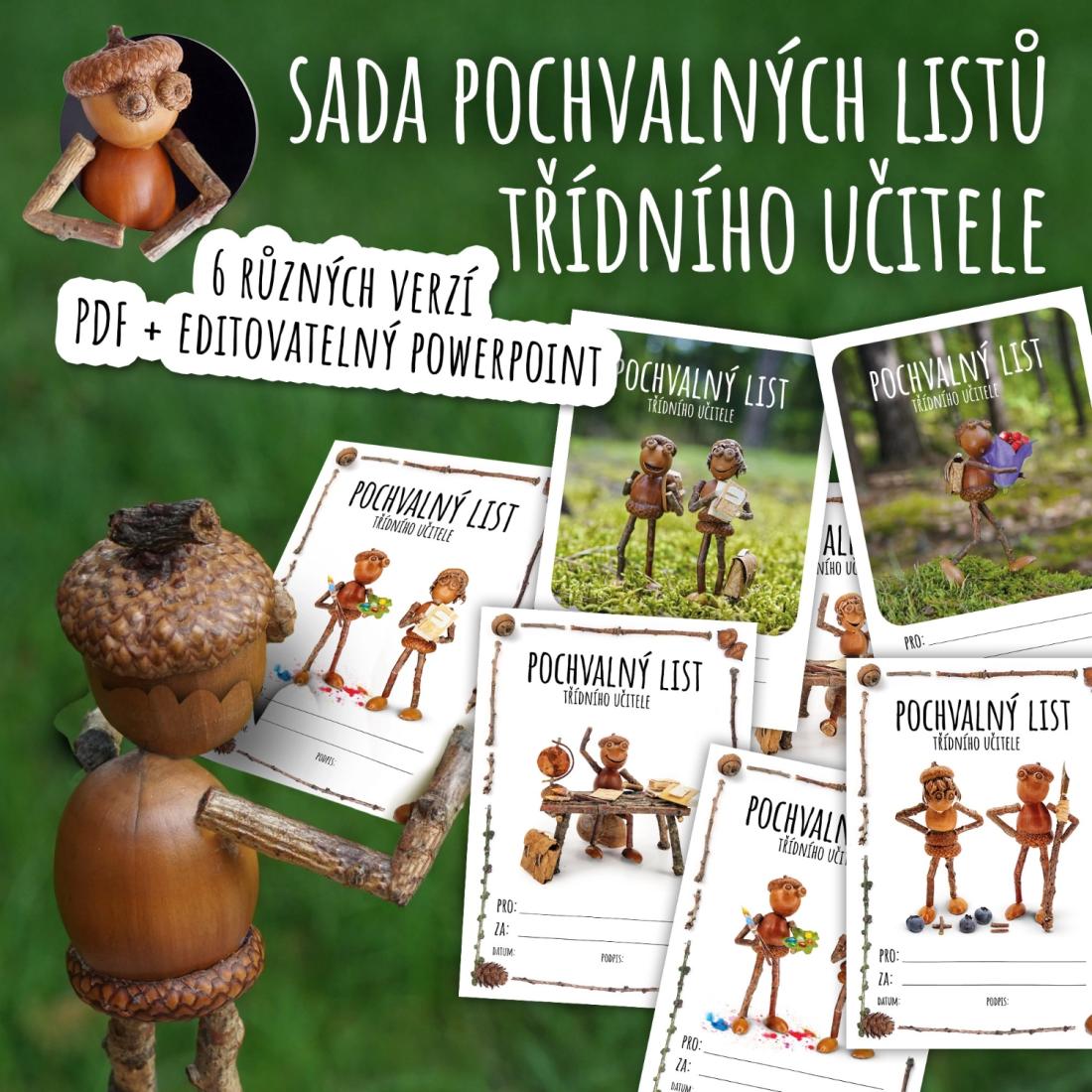 Sada pochvalných listů třídního učitele s veselými dubánky