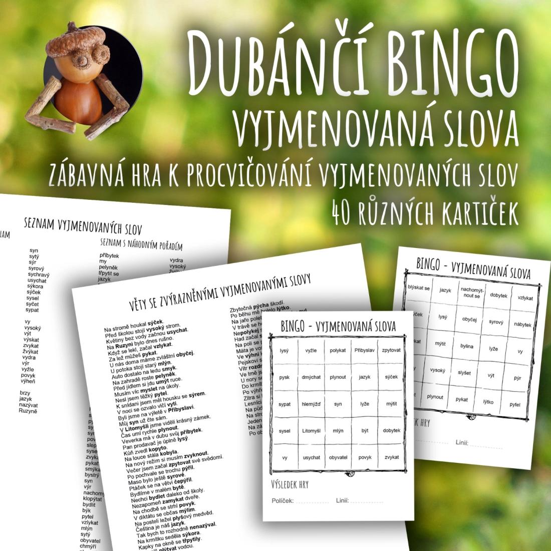 Dubánčí BINGO - vyjmenovaná slova