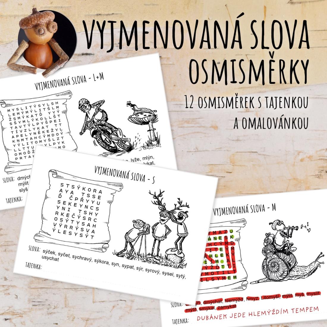 Vyjmenovaná slova - osmisměrky s tajenkou a omalovánkou