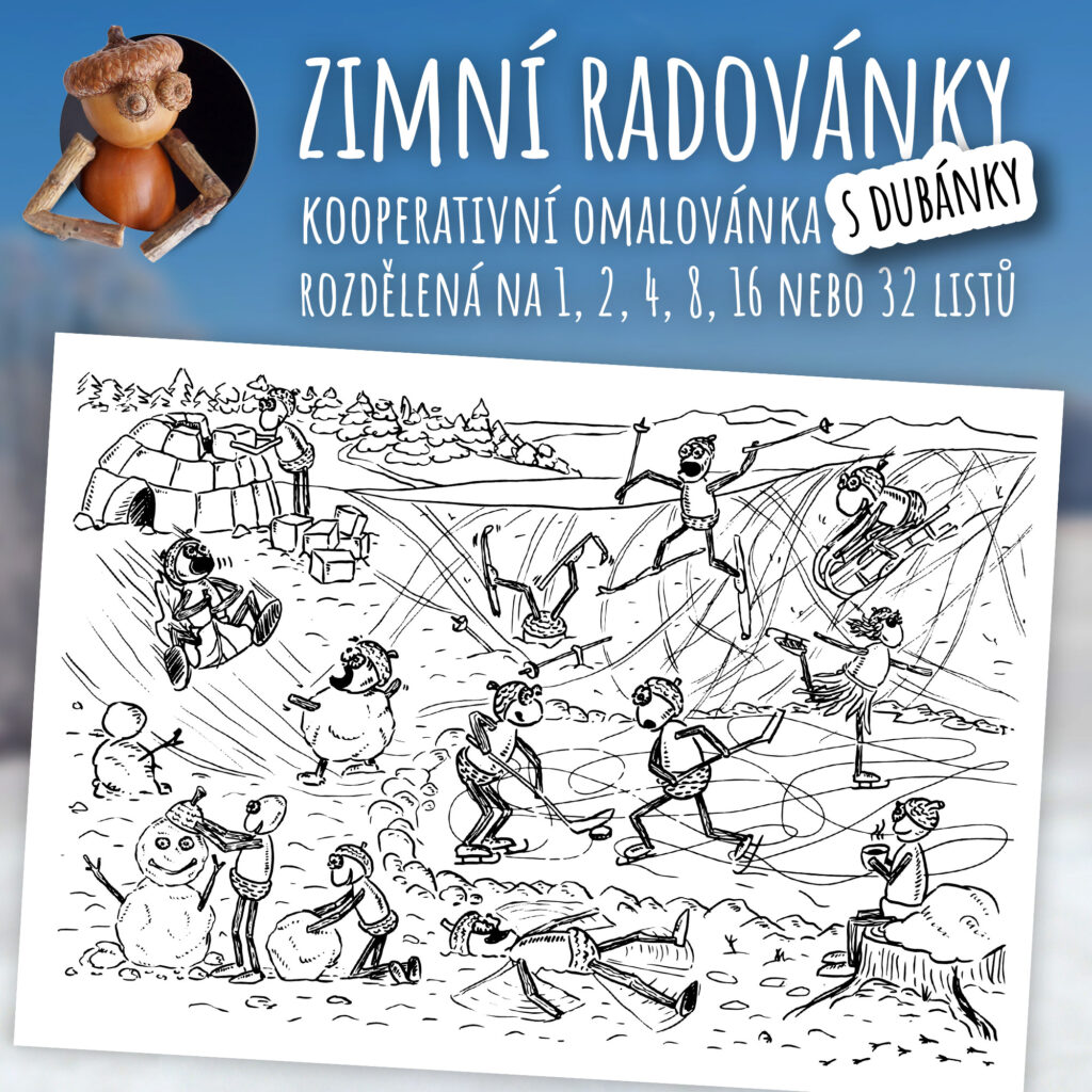 Zimní radovánky - kooperativní obraz - omalovánka